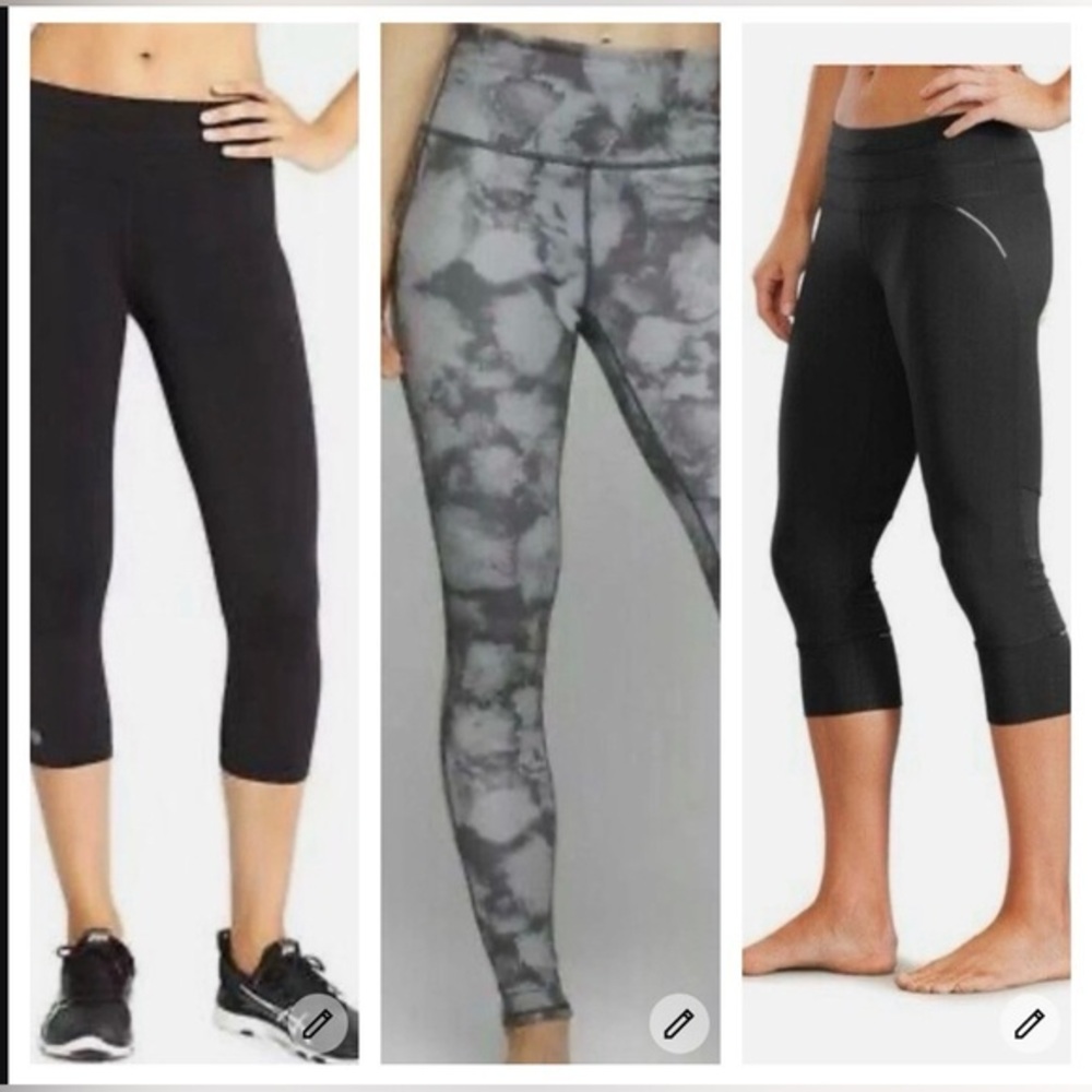 3 Athleta Women’s Medium Black Relay Sonar Capri Gray Chaturanga Leggings M Lot